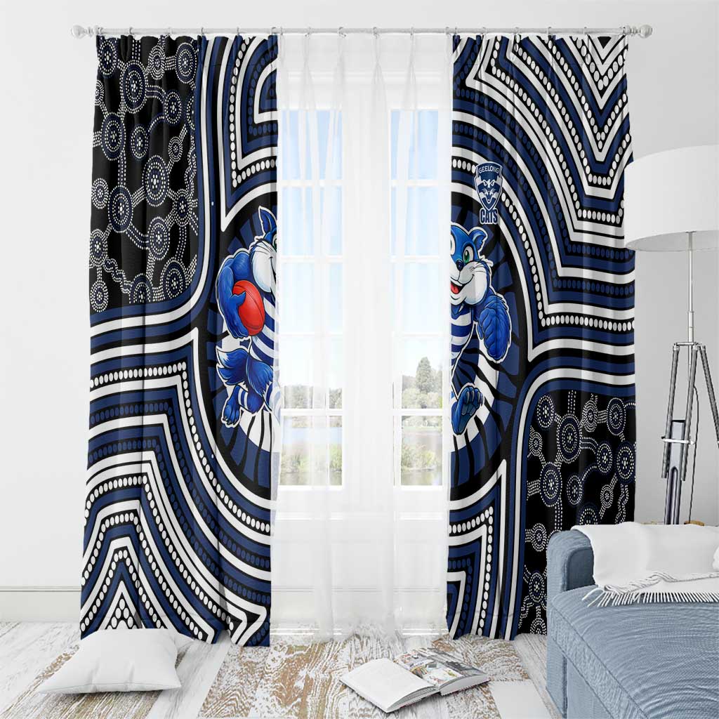 Geelong Cats Window Curtain Indigenous Monochrome Dot Art Mascot Style