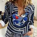 Geelong Cats Women Casual Shirt Indigenous Monochrome Dot Art Mascot Style