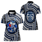 Geelong Cats Women Polo Shirt Indigenous Monochrome Dot Art Mascot Style