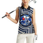 Geelong Cats Women Sleeveless Polo Shirt Indigenous Monochrome Dot Art Mascot Style