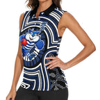 Geelong Cats Women Sleeveless Polo Shirt Indigenous Monochrome Dot Art Mascot Style