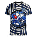 Geelong Cats Women V-Neck T-Shirt Indigenous Monochrome Dot Art Mascot Style