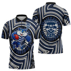 Geelong Cats Zipper Polo Shirt Indigenous Monochrome Dot Art Mascot Style