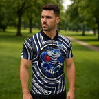 Geelong Cats Zipper Polo Shirt Indigenous Monochrome Dot Art Mascot Style