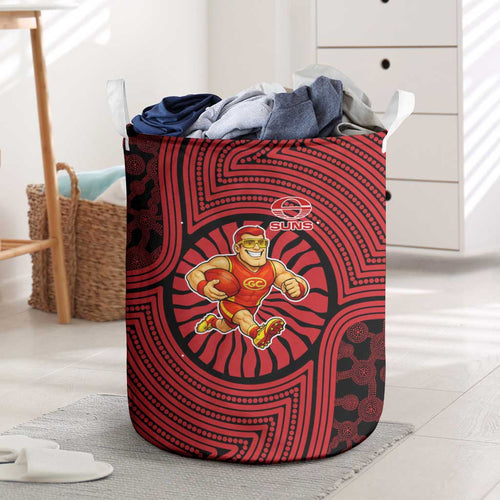 Gold Coast Suns Laundry Basket Indigenous Monochrome Dot Art Mascot Style