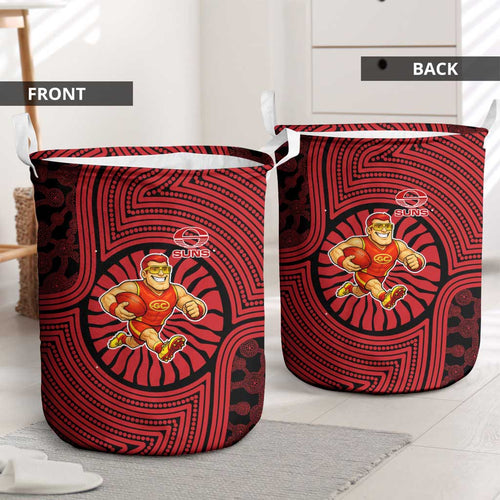 Gold Coast Suns Laundry Basket Indigenous Monochrome Dot Art Mascot Style