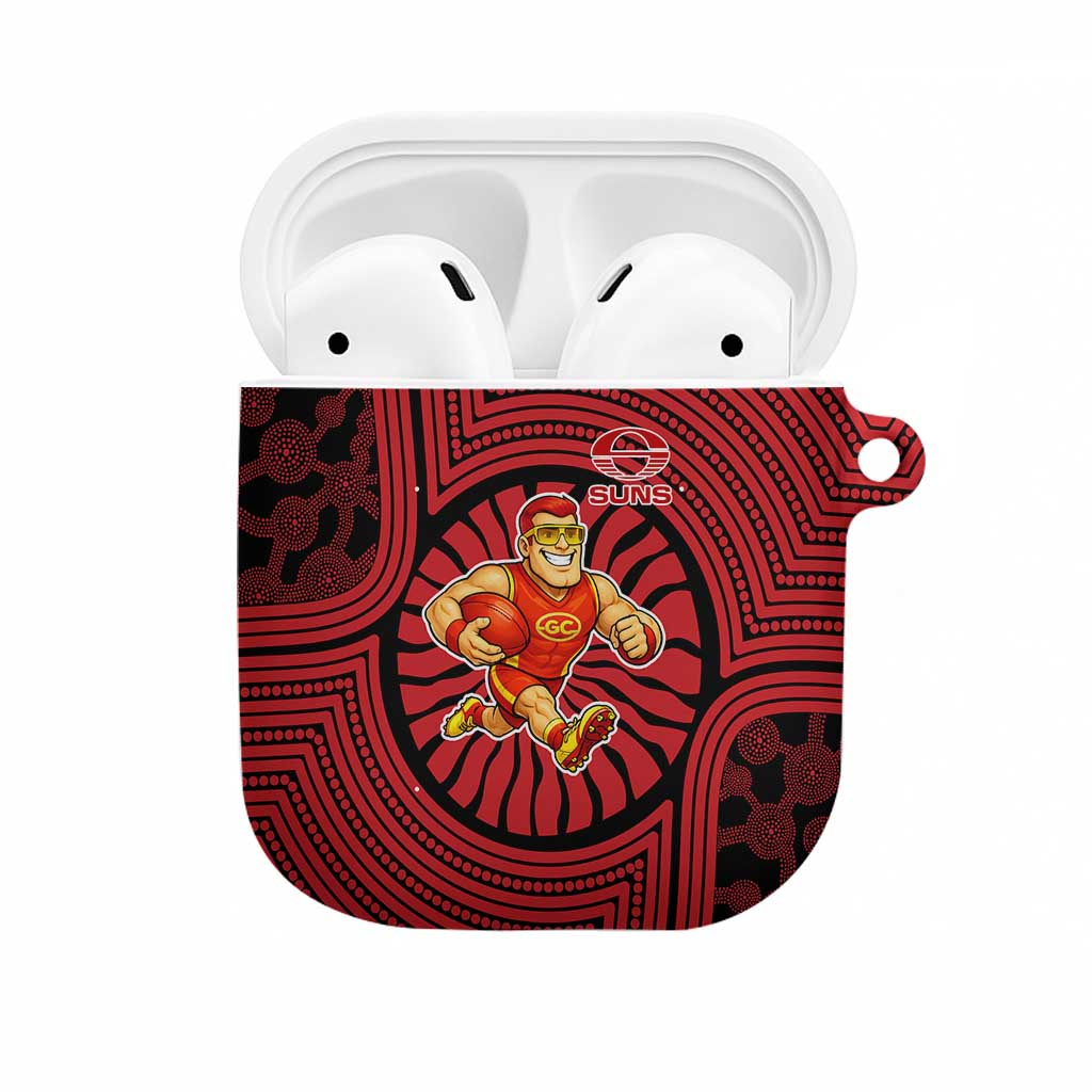 Gold Coast Suns AirPods Case Indigenous Monochrome Dot Art Mascot Style