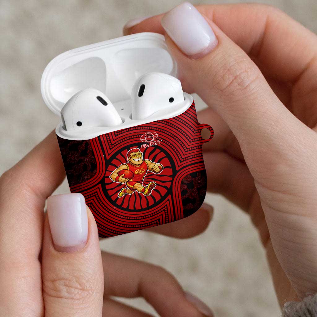 Gold Coast Suns AirPods Case Indigenous Monochrome Dot Art Mascot Style