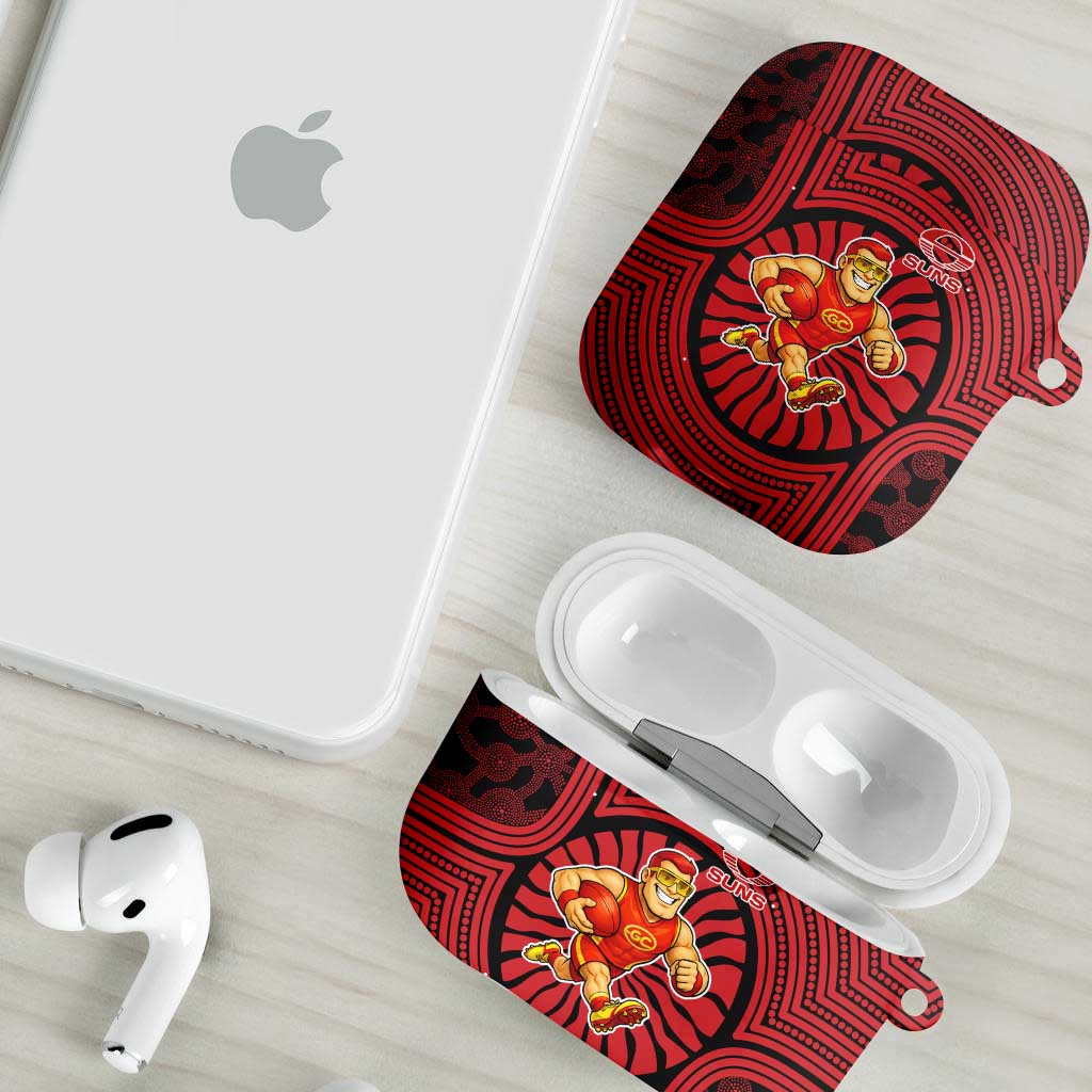 Gold Coast Suns AirPods Case Indigenous Monochrome Dot Art Mascot Style