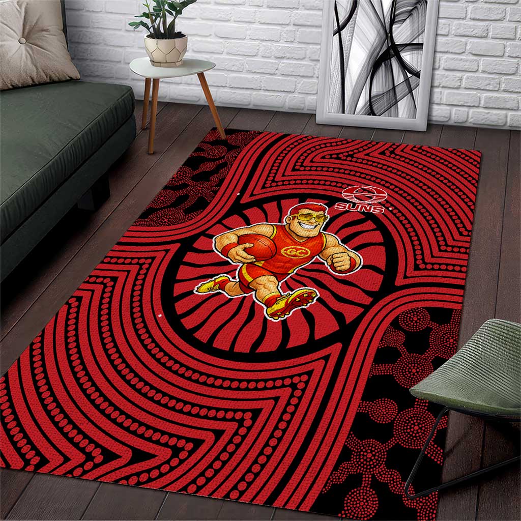 Gold Coast Suns Area Rug Indigenous Monochrome Dot Art Mascot Style