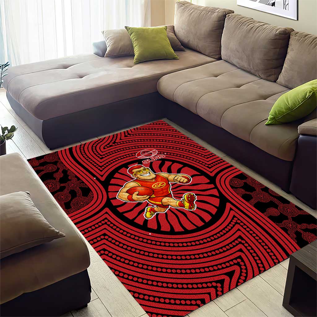 Gold Coast Suns Area Rug Indigenous Monochrome Dot Art Mascot Style