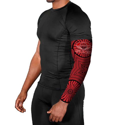 Gold Coast Suns Arm Sleeves Indigenous Monochrome Dot Art Mascot Style