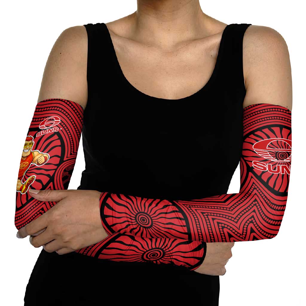 Gold Coast Suns Arm Sleeves Indigenous Monochrome Dot Art Mascot Style