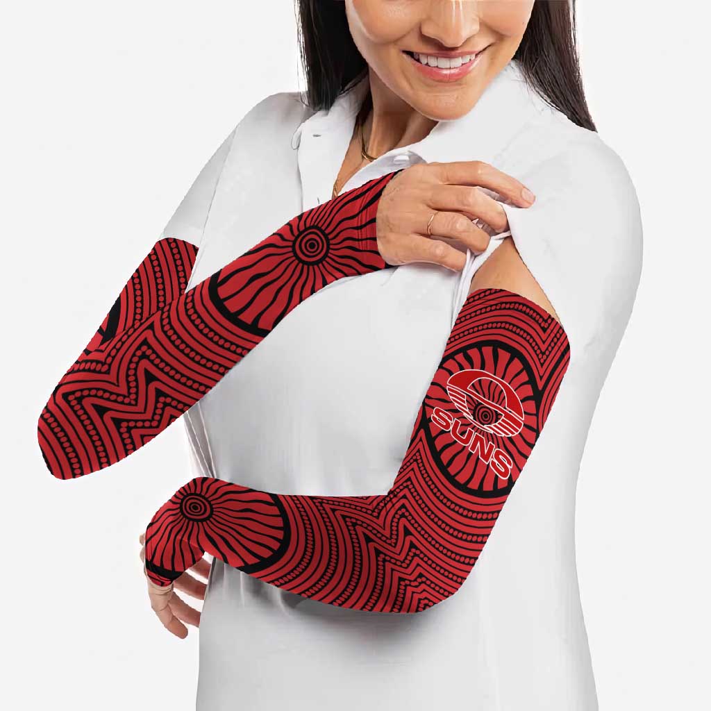 Gold Coast Suns Arm Sleeves Indigenous Monochrome Dot Art Mascot Style