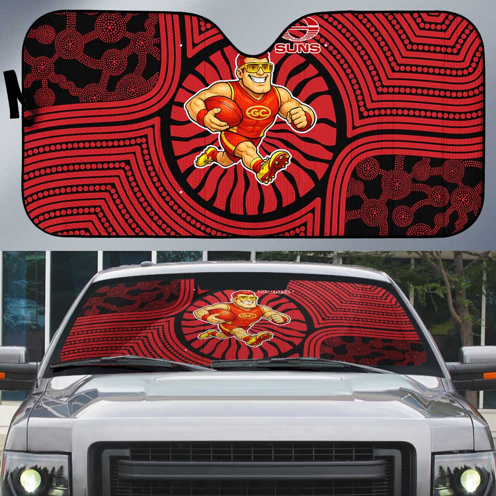 Gold Coast Suns Auto Sun Shade Indigenous Monochrome Dot Art Mascot Style