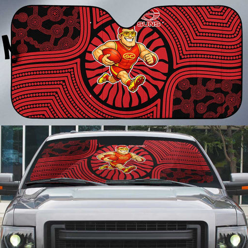 Gold Coast Suns Auto Sun Shade Indigenous Monochrome Dot Art Mascot Style