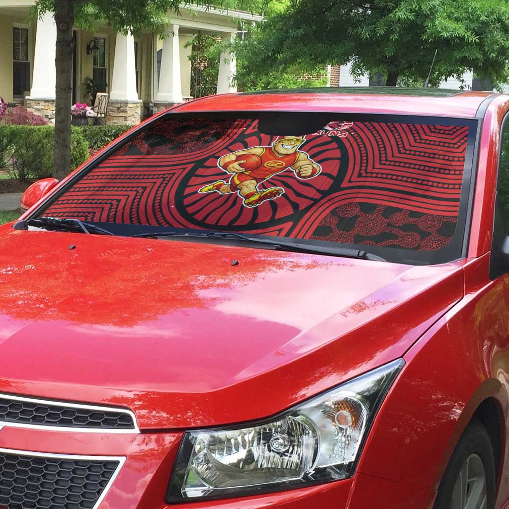 Gold Coast Suns Auto Sun Shade Indigenous Monochrome Dot Art Mascot Style