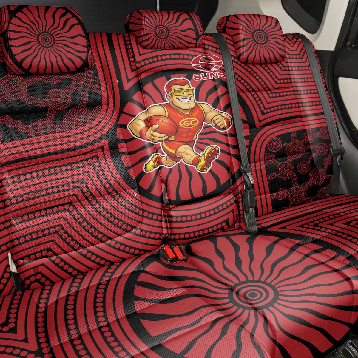 Gold Coast Suns Back Car Seat Cover Indigenous Monochrome Dot Art Mascot Style