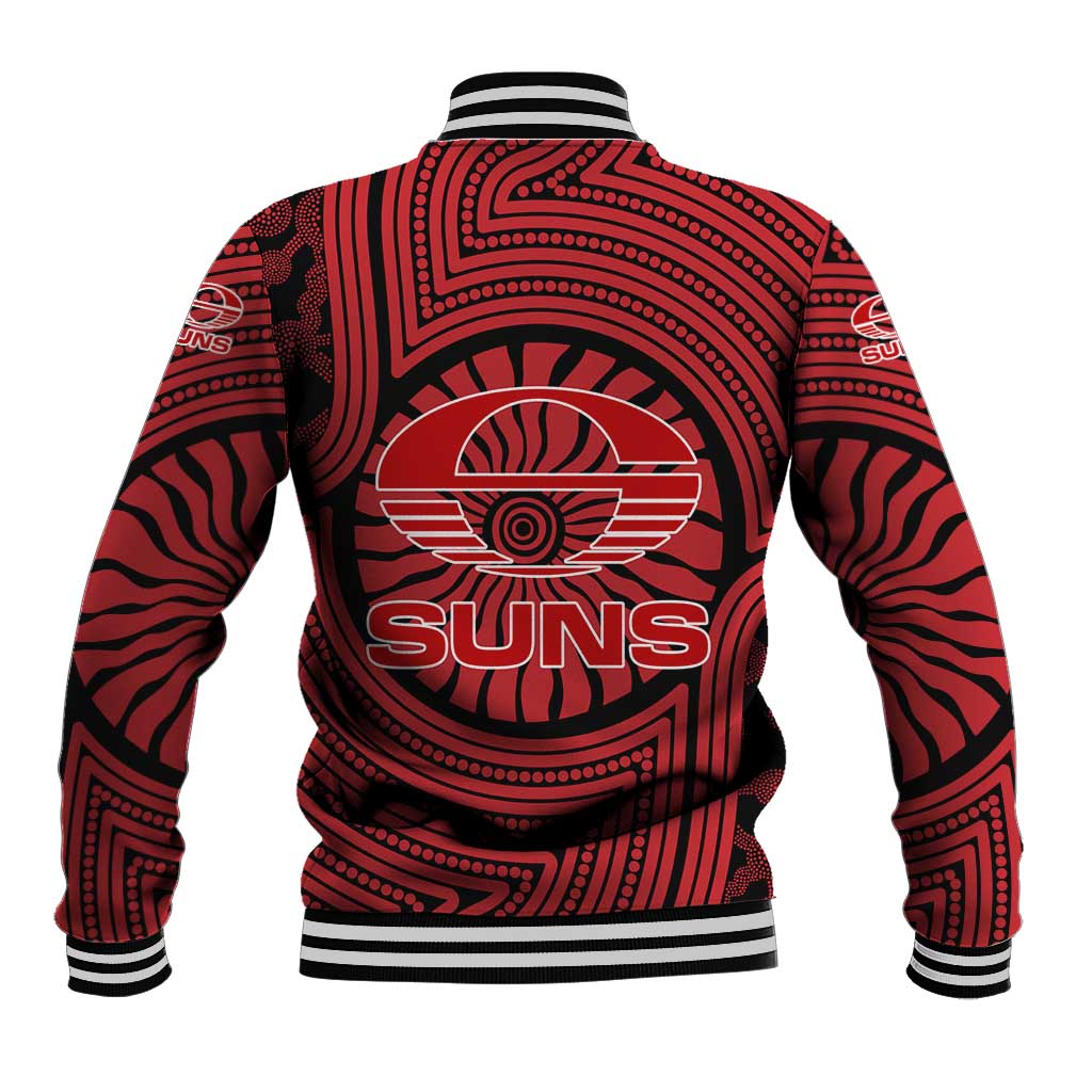 Gold Coast Suns Baseball Jacket Indigenous Monochrome Dot Art Mascot Style