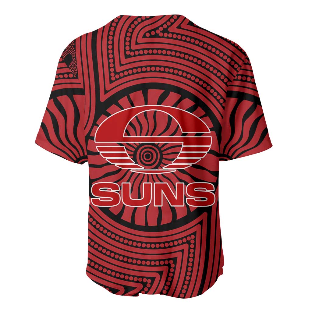 Gold Coast Suns Baseball Jersey Indigenous Monochrome Dot Art Mascot Style