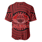 Gold Coast Suns Baseball Jersey Indigenous Monochrome Dot Art Mascot Style