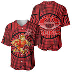 Gold Coast Suns Baseball Jersey Indigenous Monochrome Dot Art Mascot Style