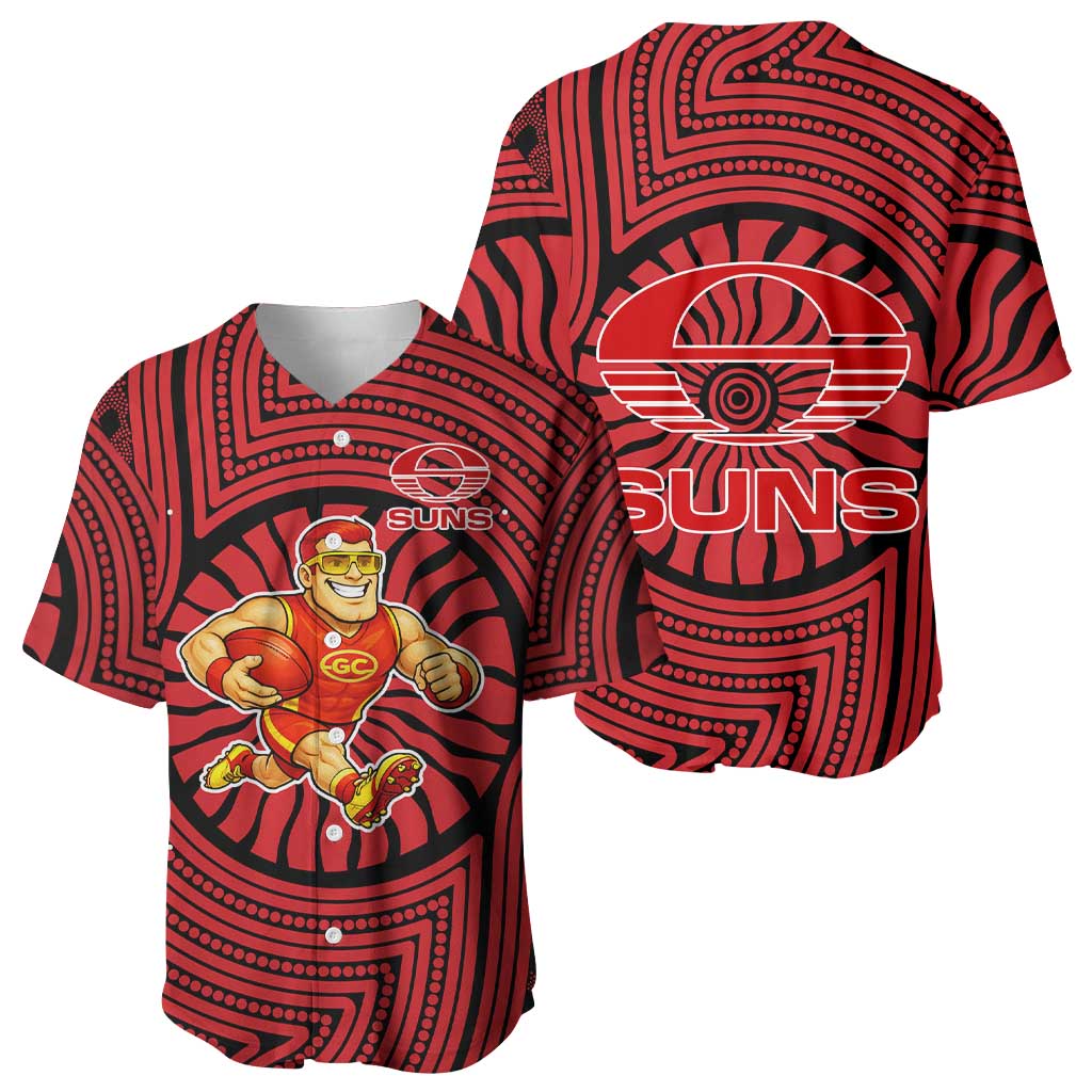 Gold Coast Suns Baseball Jersey Indigenous Monochrome Dot Art Mascot Style