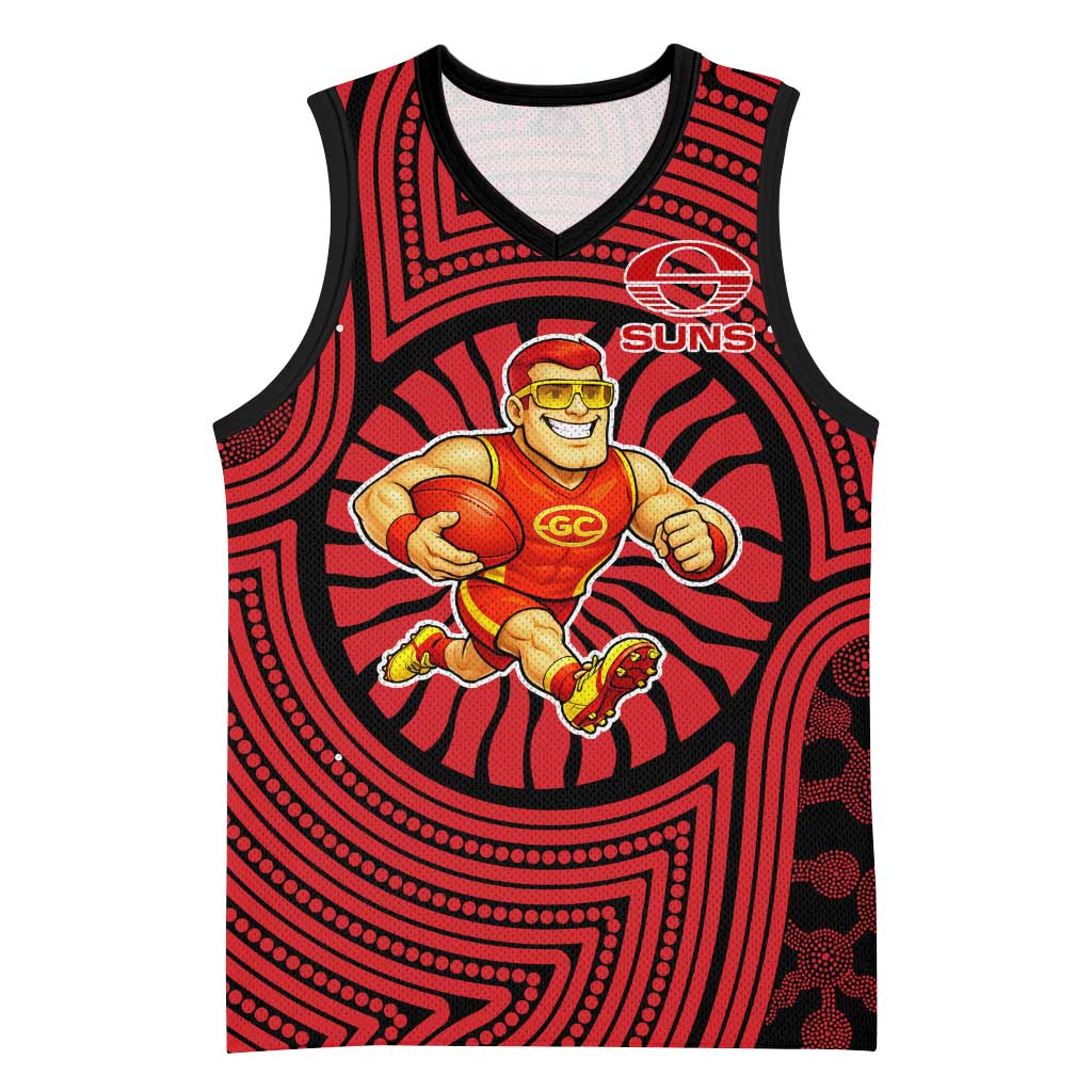 Gold Coast Suns Basketball Jersey Indigenous Monochrome Dot Art Mascot Style