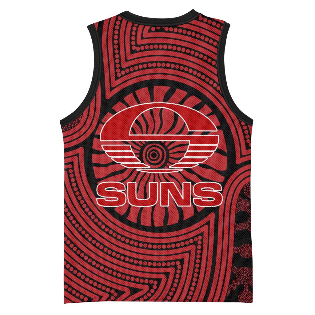 Gold Coast Suns Basketball Jersey Indigenous Monochrome Dot Art Mascot Style