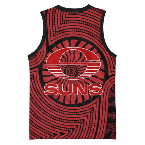 Gold Coast Suns Basketball Jersey Indigenous Monochrome Dot Art Mascot Style
