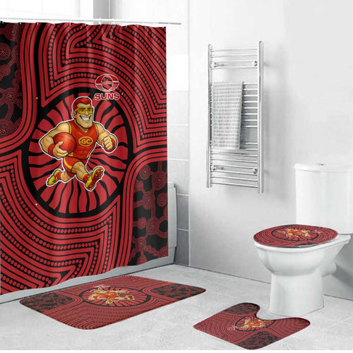 Gold Coast Suns Bathroom Set Indigenous Monochrome Dot Art Mascot Style