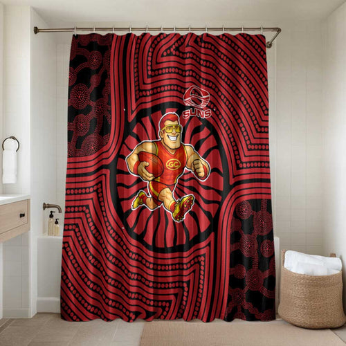 Gold Coast Suns Bathroom Set Indigenous Monochrome Dot Art Mascot Style