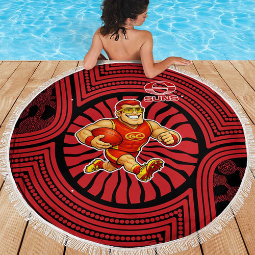 Gold Coast Suns Beach Blanket Indigenous Monochrome Dot Art Mascot Style