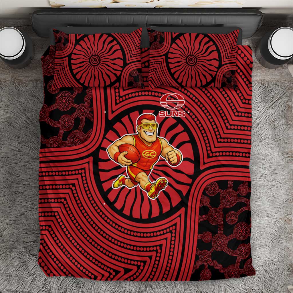 Gold Coast Suns Bedding Set Indigenous Monochrome Dot Art Mascot Style