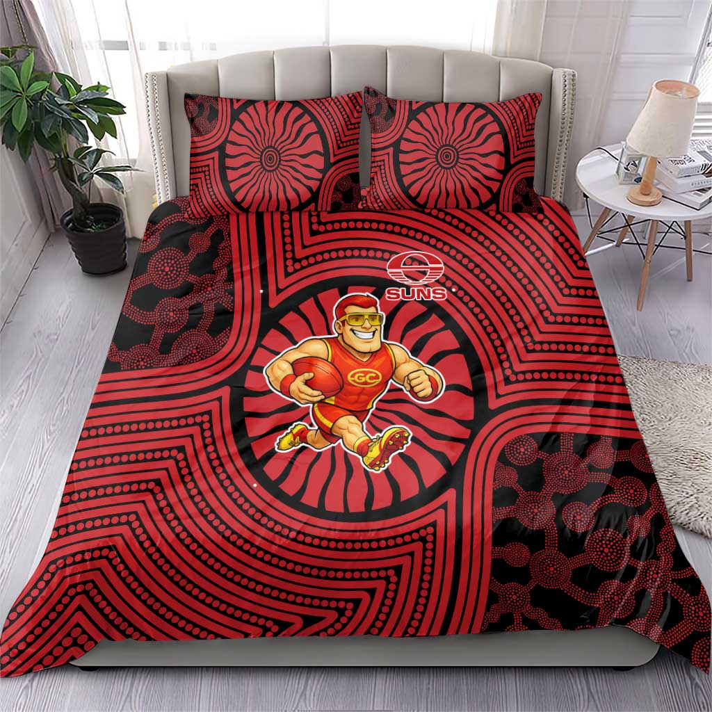 Gold Coast Suns Bedding Set Indigenous Monochrome Dot Art Mascot Style