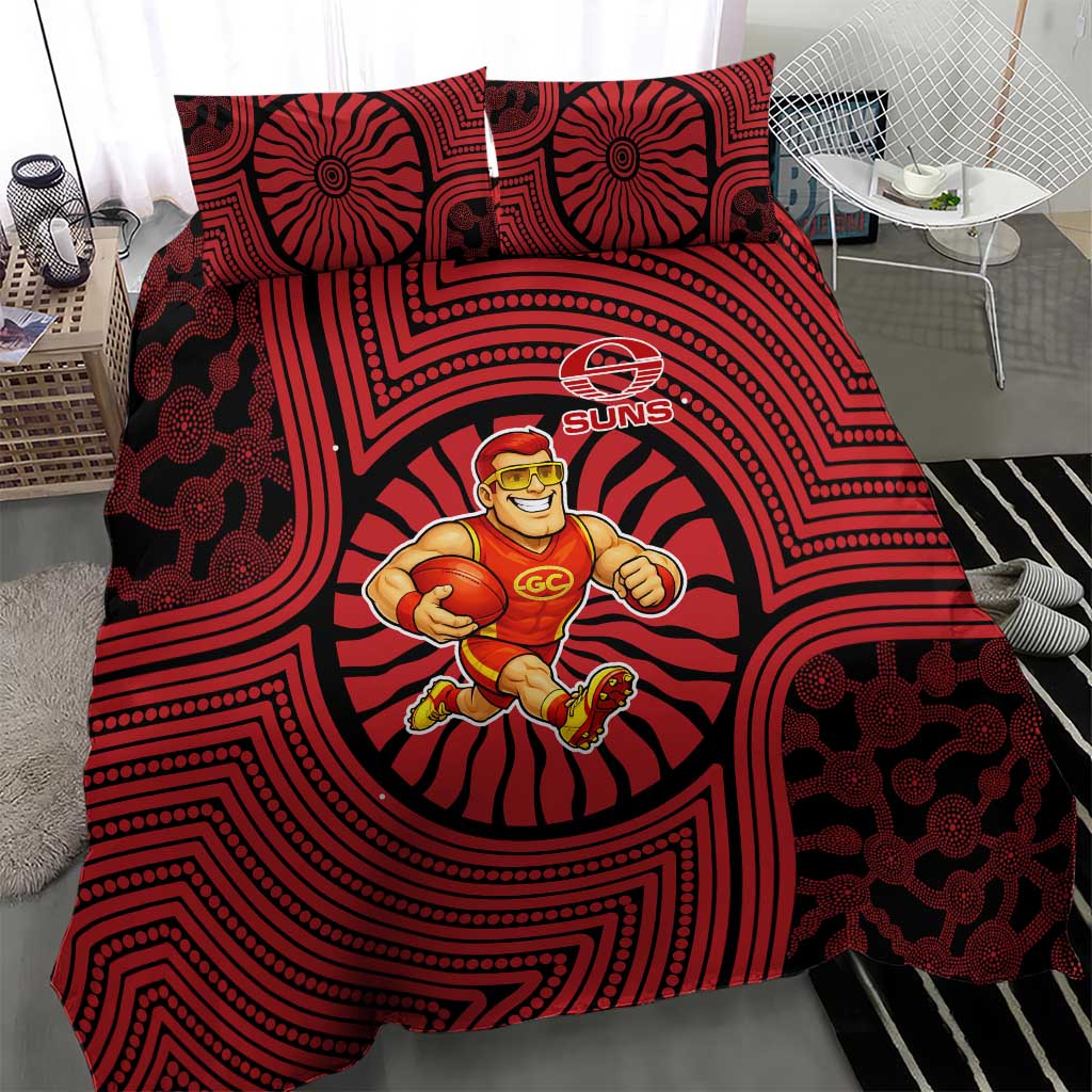 Gold Coast Suns Bedding Set Indigenous Monochrome Dot Art Mascot Style