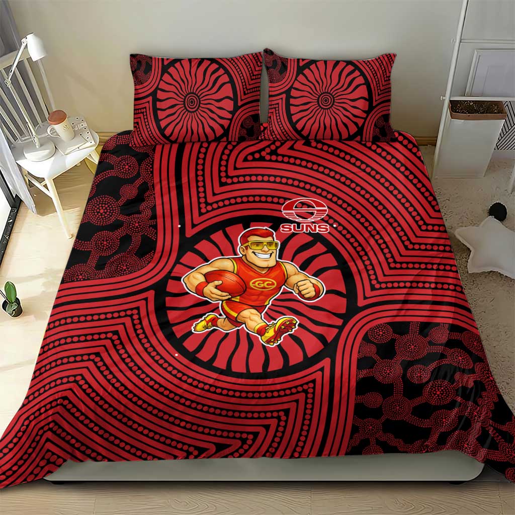 Gold Coast Suns Bedding Set Indigenous Monochrome Dot Art Mascot Style