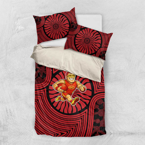 Gold Coast Suns Bedding Set Indigenous Monochrome Dot Art Mascot Style