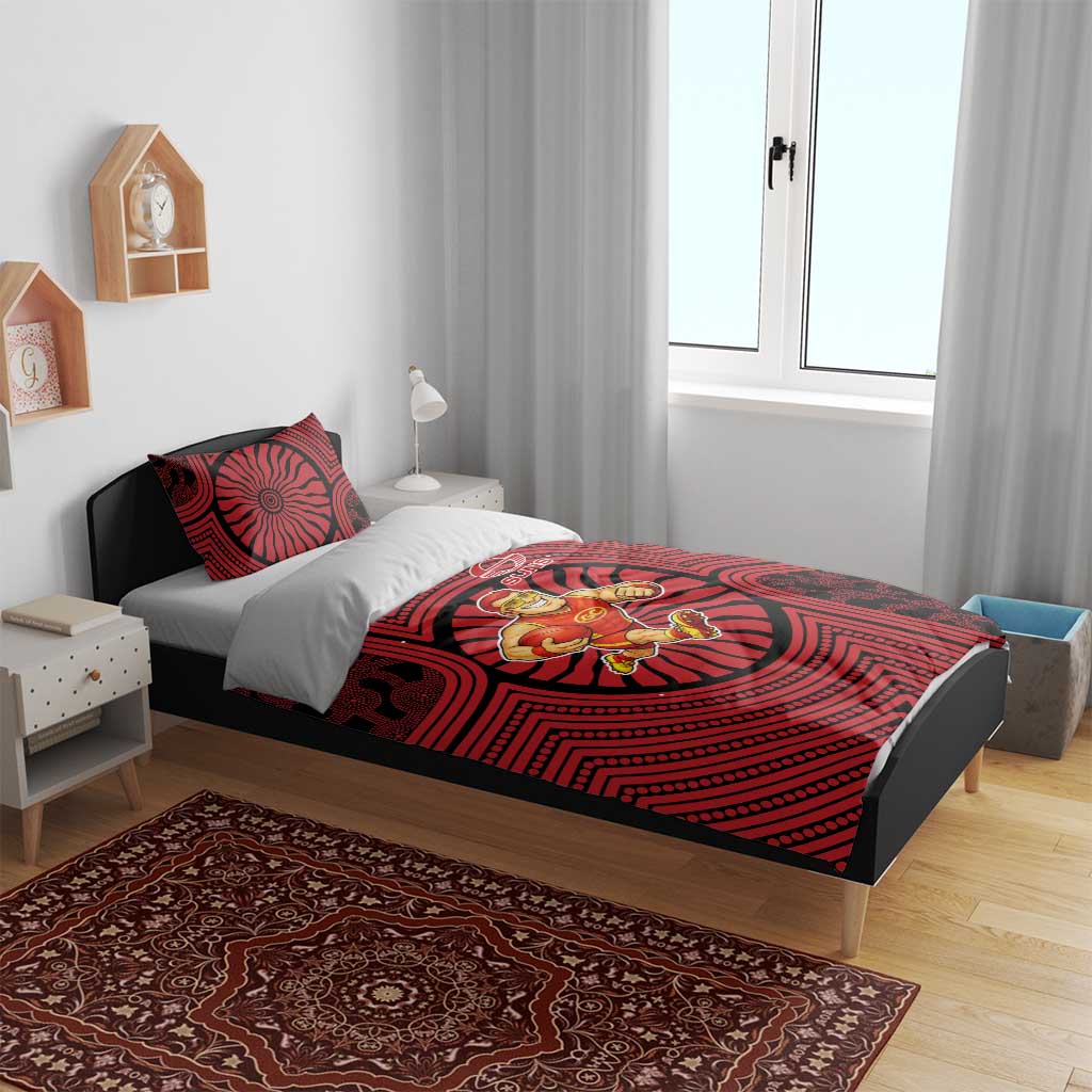Gold Coast Suns Bedding Set Indigenous Monochrome Dot Art Mascot Style