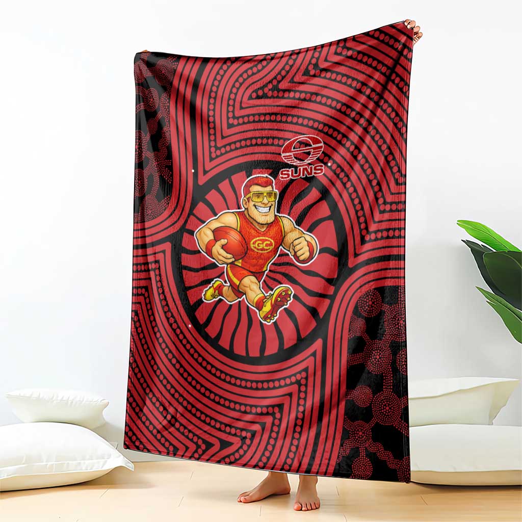 Gold Coast Suns Blanket Indigenous Monochrome Dot Art Mascot Style