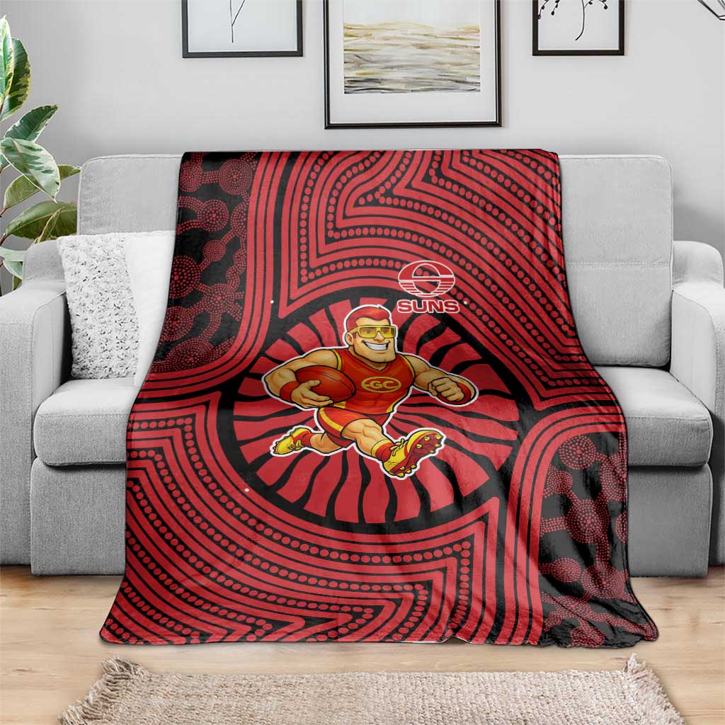 Gold Coast Suns Blanket Indigenous Monochrome Dot Art Mascot Style