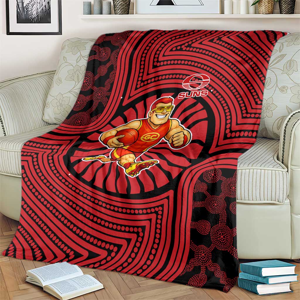 Gold Coast Suns Blanket Indigenous Monochrome Dot Art Mascot Style