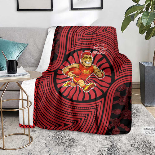 Gold Coast Suns Blanket Indigenous Monochrome Dot Art Mascot Style