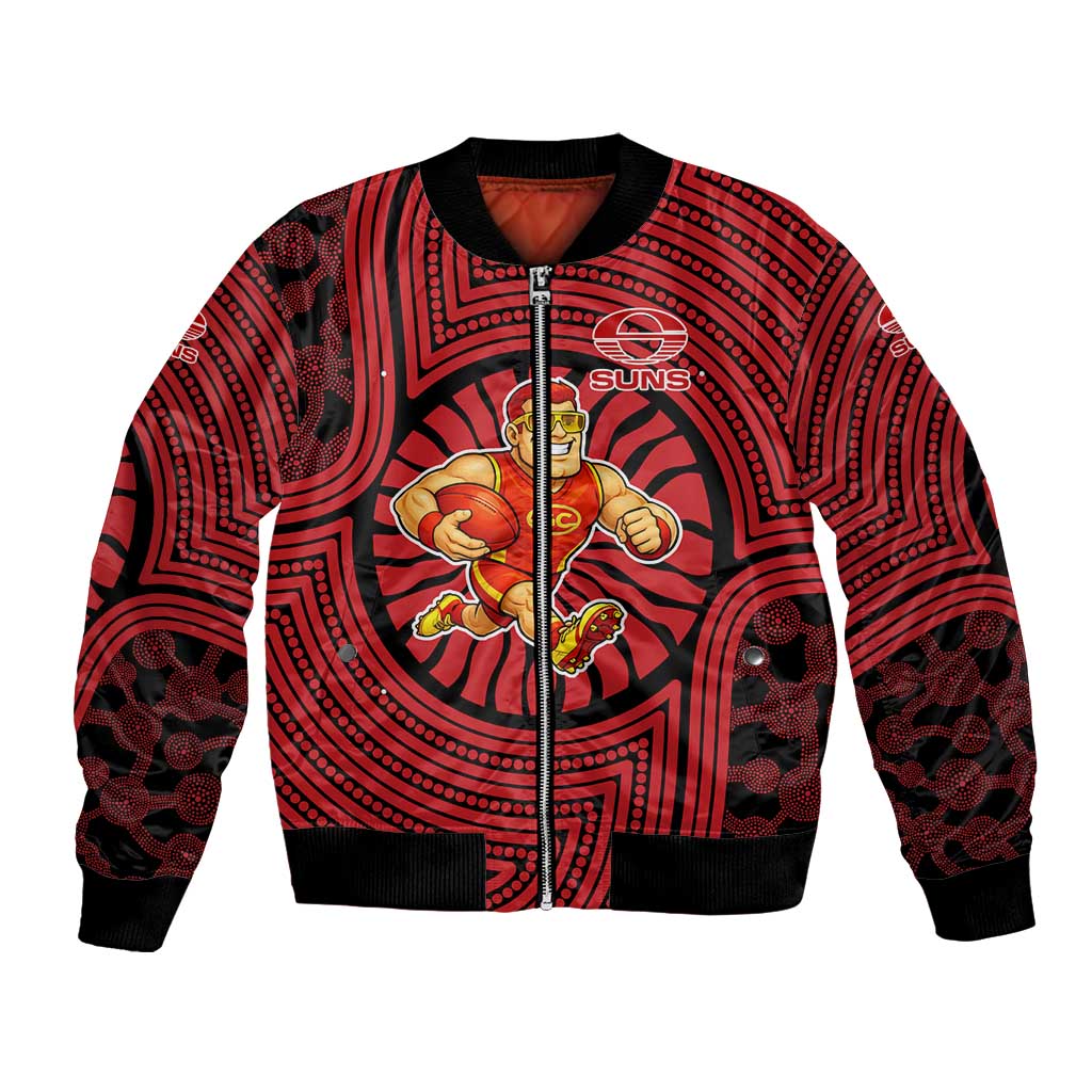 Gold Coast Suns Bomber Jacket Indigenous Monochrome Dot Art Mascot Style