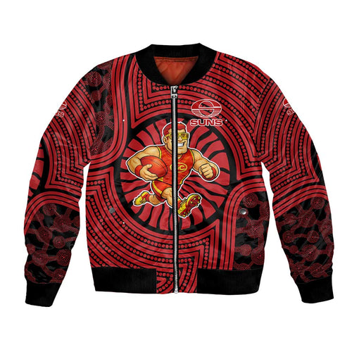 Gold Coast Suns Bomber Jacket Indigenous Monochrome Dot Art Mascot Style