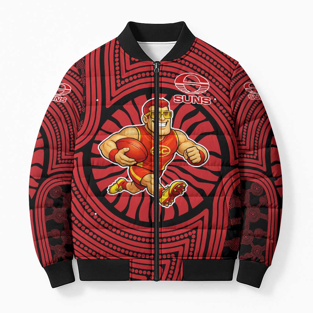 Gold Coast Suns Bomber Puffer Jacket Indigenous Monochrome Dot Art Mascot Style