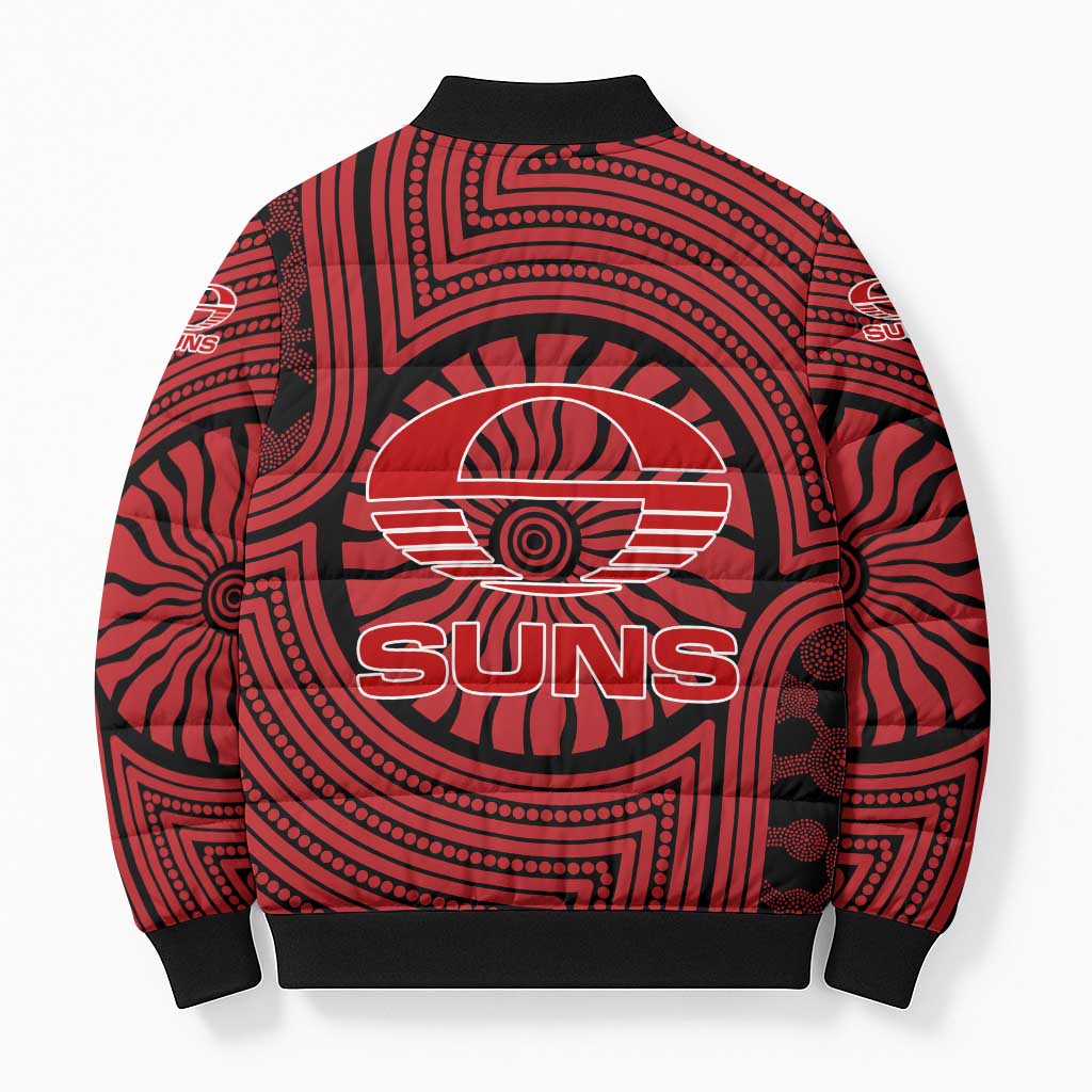 Gold Coast Suns Bomber Puffer Jacket Indigenous Monochrome Dot Art Mascot Style