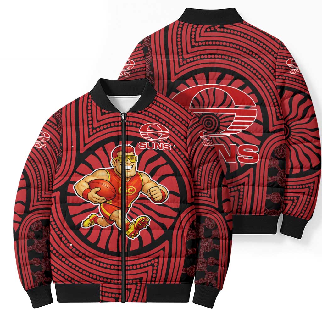 Gold Coast Suns Bomber Puffer Jacket Indigenous Monochrome Dot Art Mascot Style