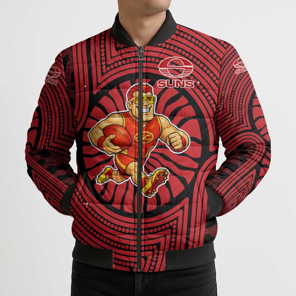 Gold Coast Suns Bomber Puffer Jacket Indigenous Monochrome Dot Art Mascot Style