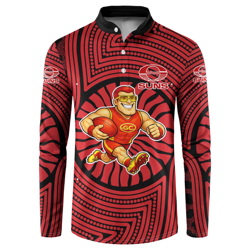 Gold Coast Suns Button Sweatshirt Indigenous Monochrome Dot Art Mascot Style